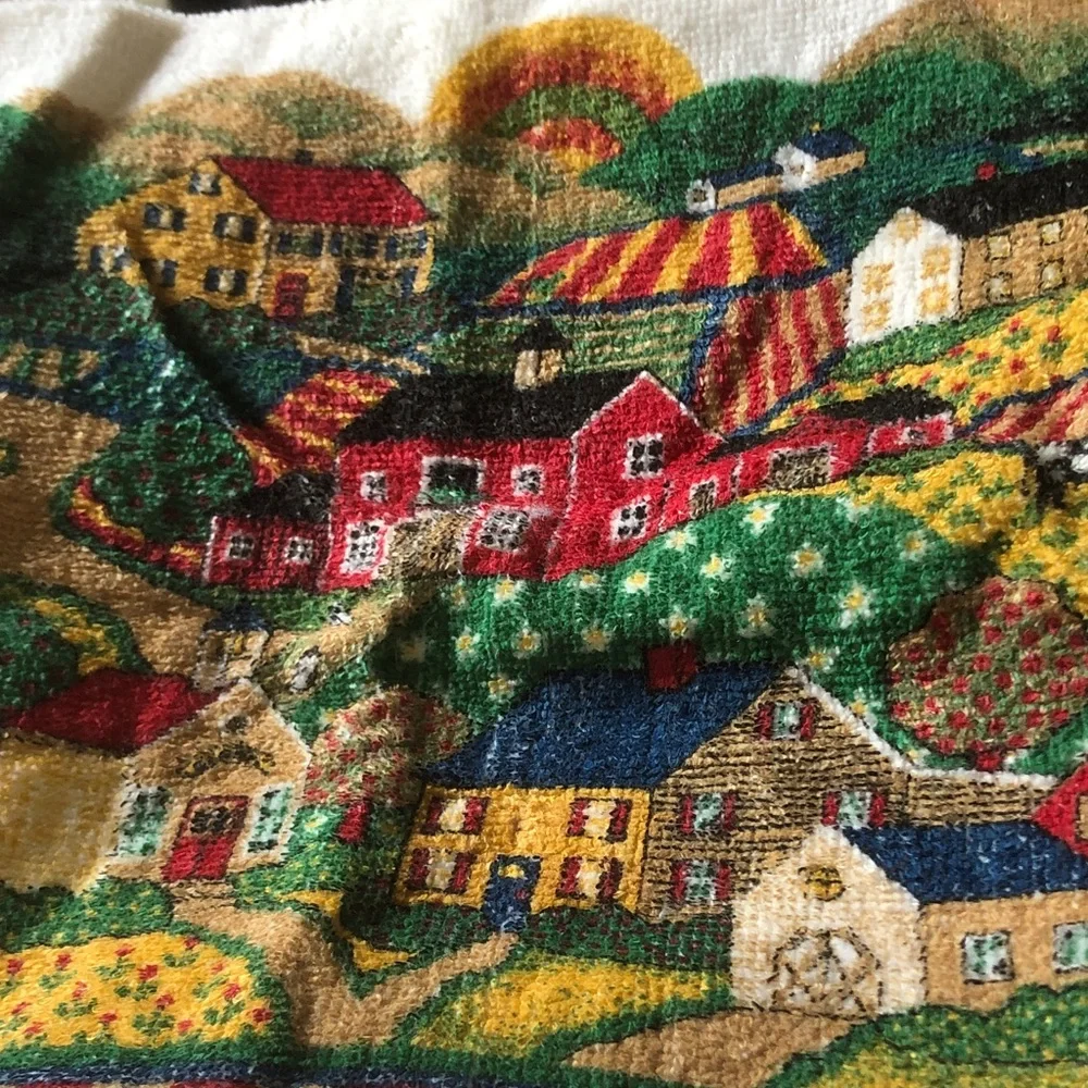Colorful Farmhouse Village Towel - Scenic Cottage Print